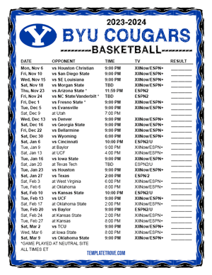 BYU Cougars Basketball 2023-24 Printable Schedule