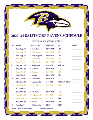 Baltimore Ravens 2023-24 Printable Schedule - Pacific Times