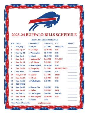 Buffalo Bills 2023-24 Printable Schedule - Central Times