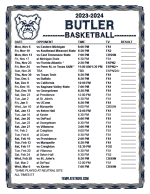 2023-24 Printable Butler Bulldogs Basketball Schedule