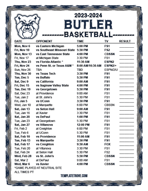 Butler Bulldogs Basketball 2023-24 Printable Schedule - Pacific Times
