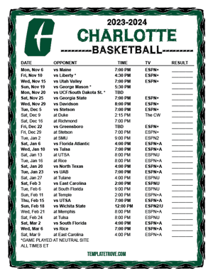2023-24 Printable Charlotte 49ers Basketball Schedule