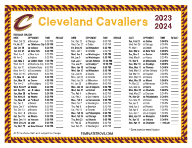 Cleveland Cavaliers 2023-24 Printable Schedule - Mountain Times