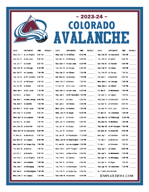 Colorado Avalanche 2023-24 Printable Schedule - Mountain Times
