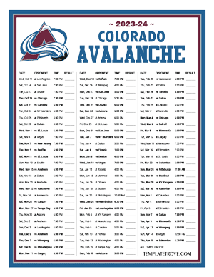 Colorado Avalanche 2023-24 Printable Schedule - Pacific Times