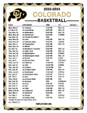 2023-24 Printable Colorado Buffaloes Basketball Schedule
