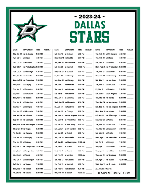Dallas Stars 2023-24 Printable Schedule - Pacific Times