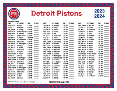 Detroit Pistons 2023-24 Printable Schedule - Pacific Times