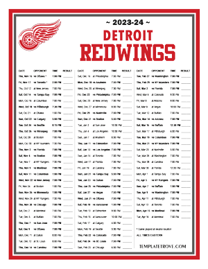 Detroit Red Wings 2023-24 Printable Schedule