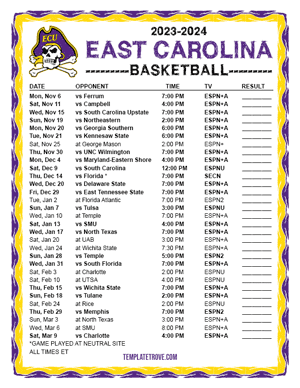 2023-24 Printable East Carolina Pirates Basketball Schedule