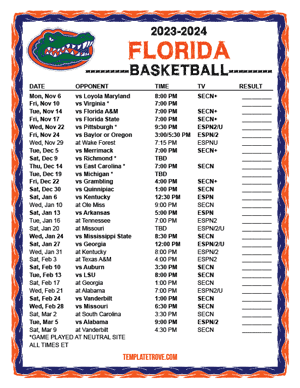 2023-24 Printable Florida Gators Basketball Schedule