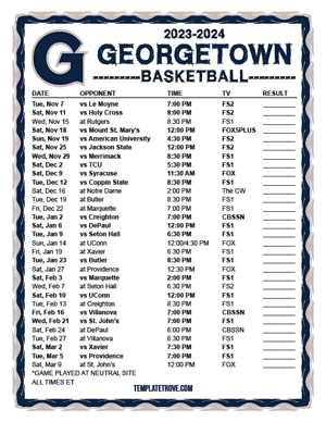 2023-24 Printable Georgetown Hoyas Basketball Schedule
