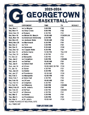 Georgetown Hoyas Basketball 2023-24 Printable Schedule - Mountain Times