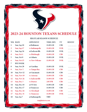 Houston Texans 2023-24 Printable Schedule - Mountain Times
