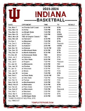 2023-24 Printable Indiana Hoosiers Basketball Schedule