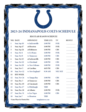 Indianapolis Colts 2023-24 Printable Schedule