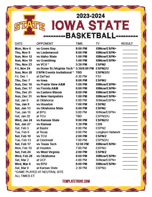 Iowa State Cyclones Basketball 2023-24 Printable Schedule
