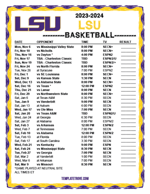 2023-24 Printable LSU Tigers Basketball Schedule