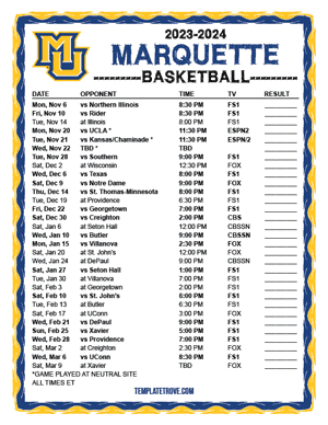 2023-24 Printable Marquette Golden Eagles Basketball Schedule