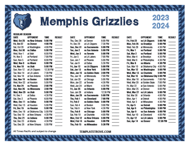 Memphis Grizzlies 2023-24 Printable Schedule - Pacific Times