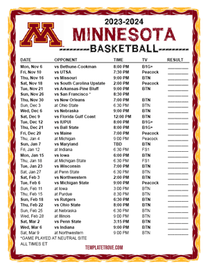 2023-24 Printable Minnesota Golden Gophers Basketball Schedule