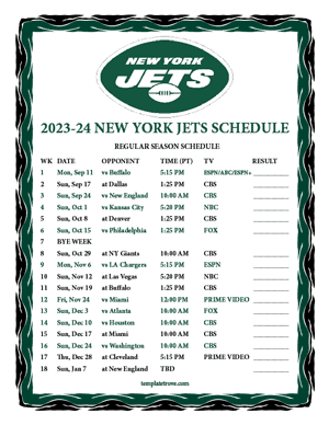 New York Jets 2023-24 Printable Schedule - Pacific Times