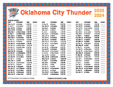 Oklahoma City Thunder 2023-24 Printable Schedule
