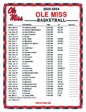 2023-24 Printable Ole Miss Rebels Basketball Schedule