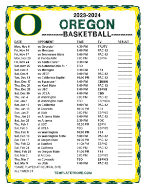 2023-24 Printable Oregon Ducks Basketball Schedule