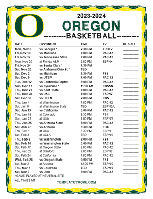 Oregon Ducks Basketball 2023-24 Printable Schedule - Mountain Times