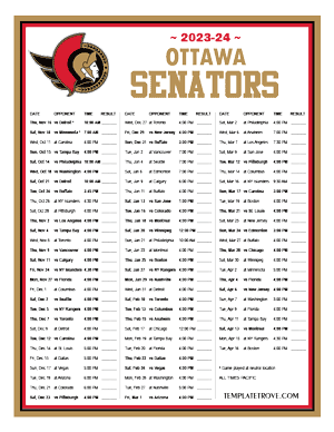 Ottawa Senators 2023-24 Printable Schedule - Pacific Times