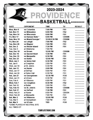 2023-24 Printable Providence Friars Basketball Schedule