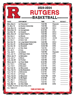 Rutgers Scarlet Knights Basketball 2023-24 Printable Schedule