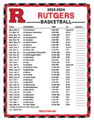 Rutgers Scarlet Knights Basketball 2023-24 Printable Schedule - Mountain Times