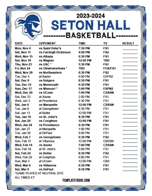 2023-24 Printable Seton Hall Pirates Basketball Schedule