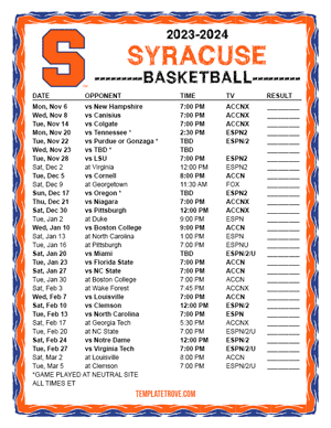 Syracuse Orange Basketball 2023-24 Printable Schedule