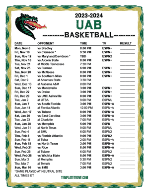 2023-24 Printable UAB Blazers Basketball Schedule