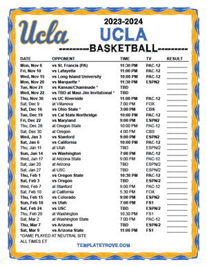 2023-24 Printable UCLA Bruins Basketball Schedule