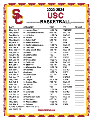 2023-24 Printable USC Trojans Basketball Schedule