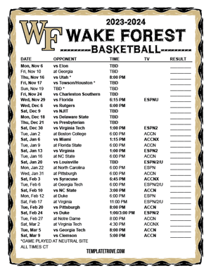 Wake Forest Demon Deacons Basketball 2023-24 Printable Schedule - Central Times