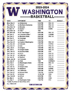 Washington Huskies Basketball 2023-24 Printable Schedule - Mountain Times