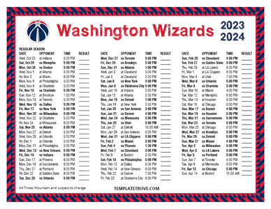 Washington Wizards 2023-24 Printable Schedule - Mountain Times