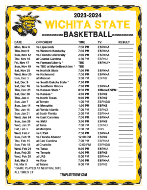 2023-24 Printable Wichita State Shockers Basketball Schedule