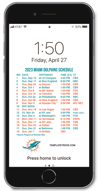 2023 Miami Dolphins Lock Screen Schedule