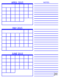 2015 3 Month Calendar - April, May and June