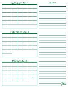 2016 3 Month Calendars