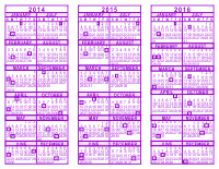 Purple 3 Year Calendar - 2014 - 2015 - 2016