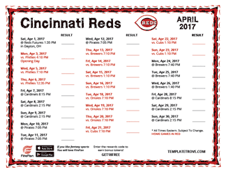 April 2017 Cincinnati Reds Printable Schedule