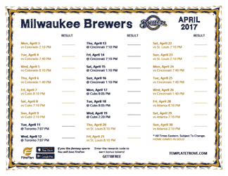 April 2017 Milwaukee Brewers Printable Schedule