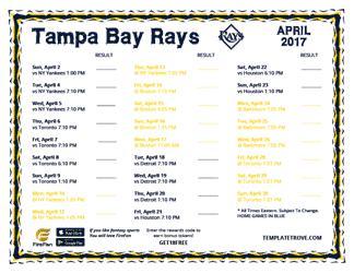 April 2017 Tampa Bay Rays Printable Schedule